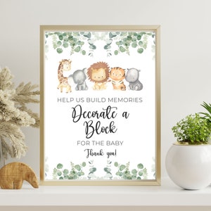 Decorar un letrero con tema de animales de safari en bloques, Decorar baby shower con bloques del alfabeto, Letrero decorativo con bloques, Baby shower con animales de la jungla, Baby block