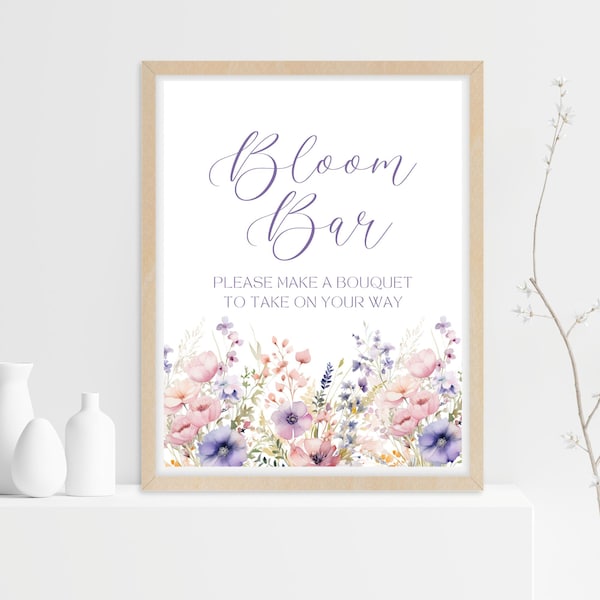 Bloom bar sign, purple meadow, bouquet bar sign, garden flower favor sign 8x10, DIY Bouquet Bar, baby shower, birthday, wedding sign