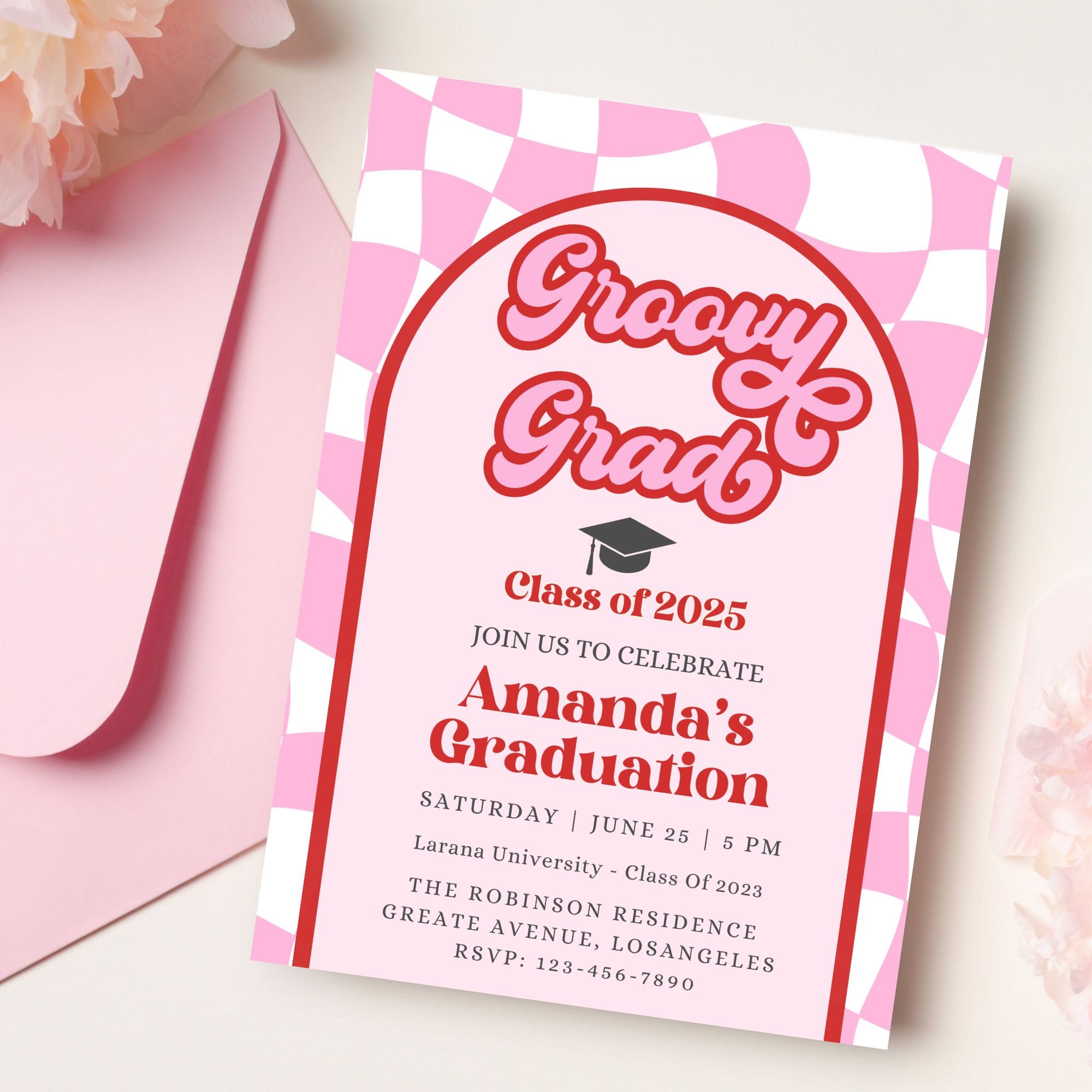 Groovy Grad Graduation Invite Template, Retro Invitation Editable ...