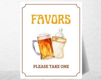 Favors Beer Diaper Party themed Printable Table Sign, Brews and Bottles Baby is brewing party sign, Please take one