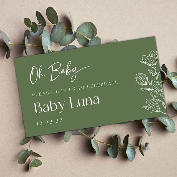 Minimalist Sage Green Baby Shower Facebook Event Cover Oh Baby Shower Event banner sage green  cover page for baby shower