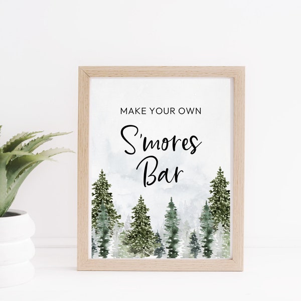 S'mores Bar sign,  Adventure Mountain Instant Download Forest Baby Shower Sign - Mountain Themed Bar Sign, Smores Buffet, Smores Station