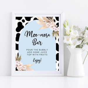 Placa de bar Moo-mosa: Decoração para chá de bebê com tema de vaca azul (download digital)