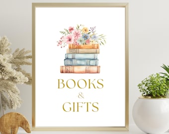 Floral Books Table Sign: Storybook Baby Shower Decor (Digital Download)