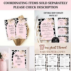 Cow Print Baby Shower Invitation, Editable, Pink Holy Cow Shower