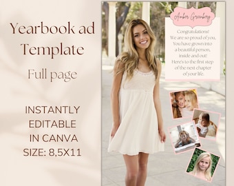 Senior Ad, Senior ad template full page, Canva Template photo Collage editable yearbook page, high school graduation, 8.5x11 inch