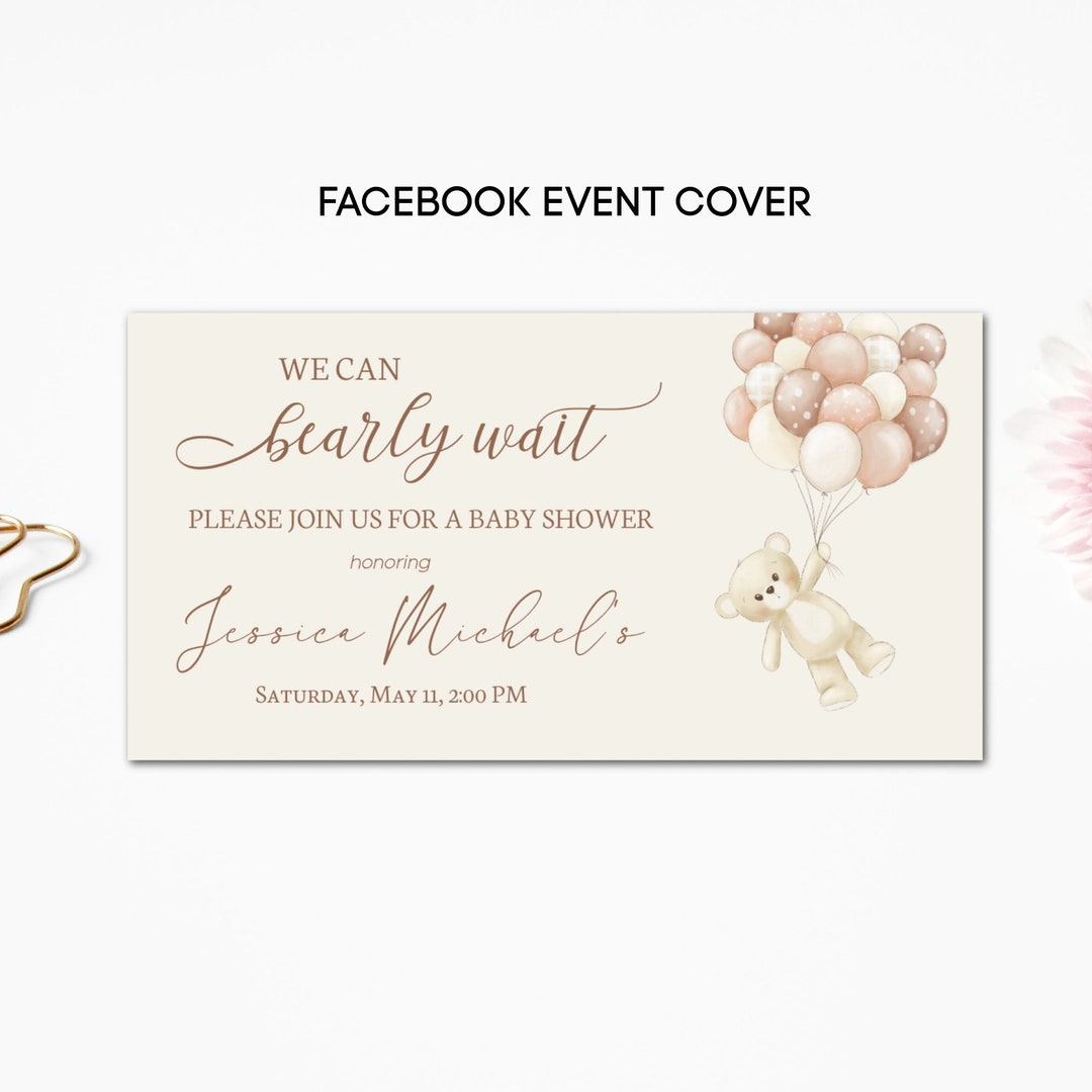 EDITABLE Baby Shower Facebook Event Cover Photo Bear Baby Shower Facebook Event Header Editable