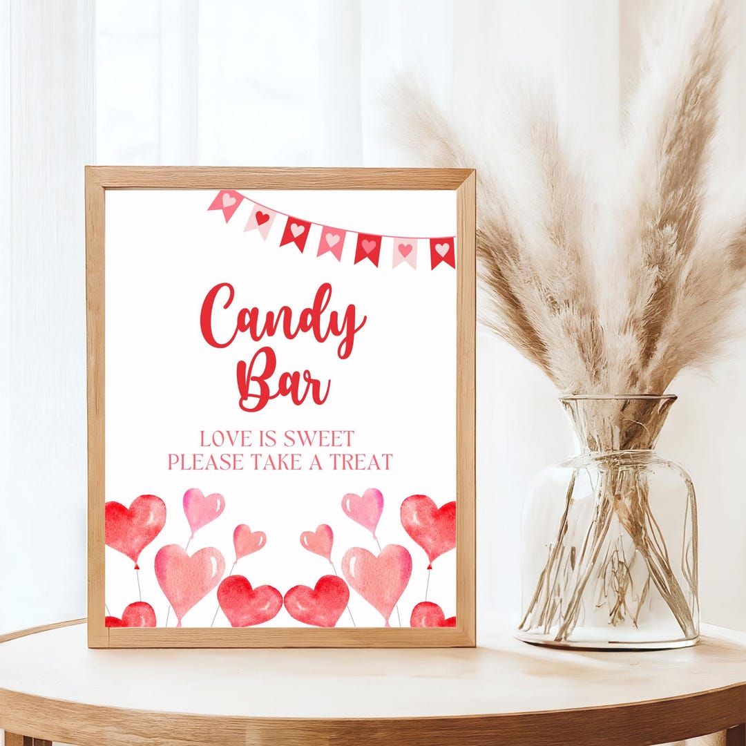 Candy Bar Sign - Printable, Valentine Hearts Instant Download Red Pink ...