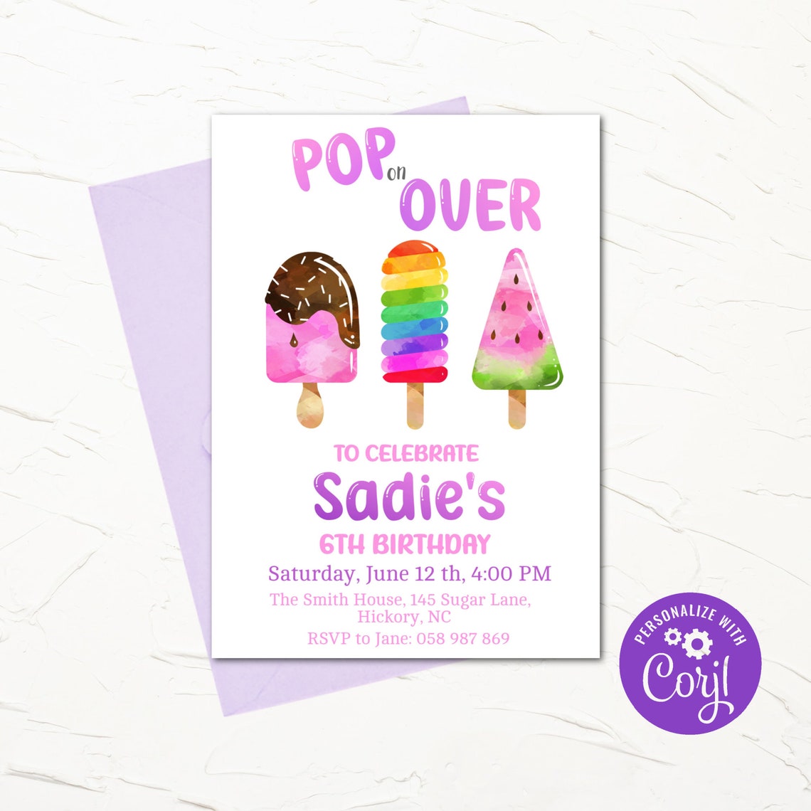 Popsicle Birthday Party Invitation Template Editable Pop on | Etsy