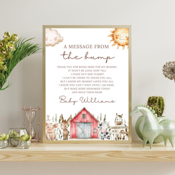 Farm Animals Baby Shower Sign: Message From The Bump (Digital File)