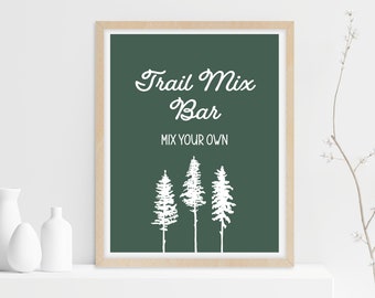 Modern Minimalist Boho Trail Mix Bar Sign - Printable Instant Download Modern Trail Mix Bar Baby Shower Sign - Sage Green Trail Mix