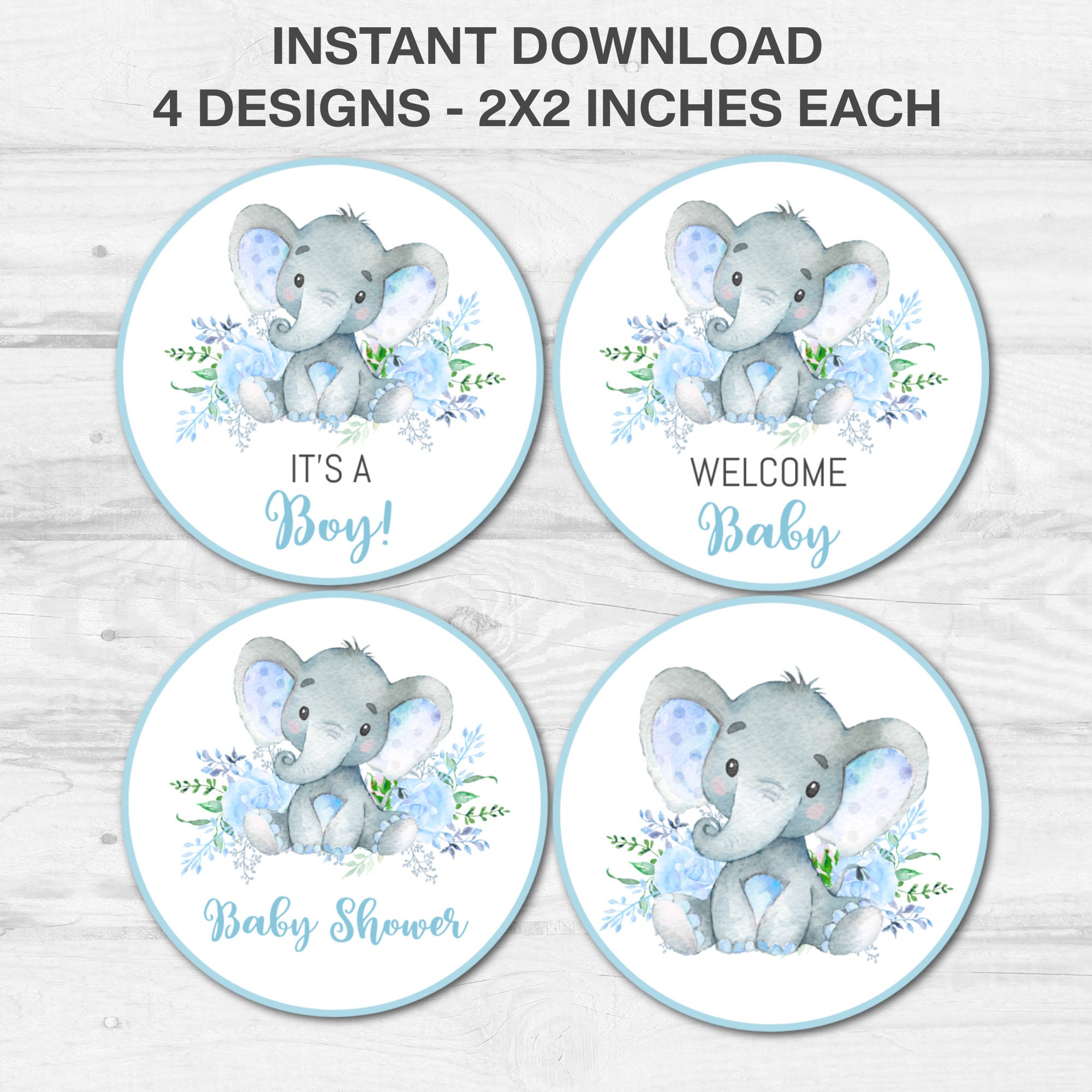 Baby Shower Boy Cupcake Toppers, Blue Elephant Printable Baby Shower Cupcake Toppers, Elephant Decoration, Baby Shower Boy, Instant Download - Etsy