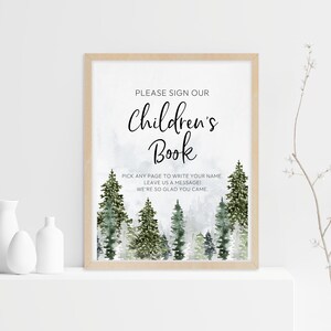 Panneau de livre pour enfants, panneau de livre d'or Forest Mountain Baby Shower, panneau de livre pour enfants, panneau d'invité de douche, aventure attend bébé