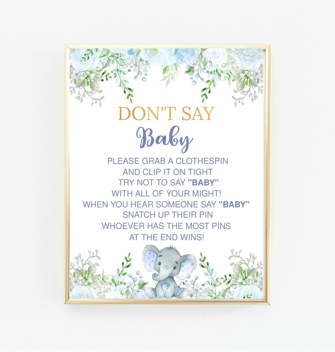 Blue Elephant Don't Say Baby, Don't Say Baby Sign, Printable Don't Say ...