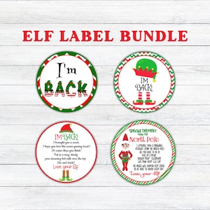 Elf label bundle, I&#39;m back Elf Tag , Christmas Gift, Party Favor, Hot cocoa Printable Tag, Instant Download, PDF