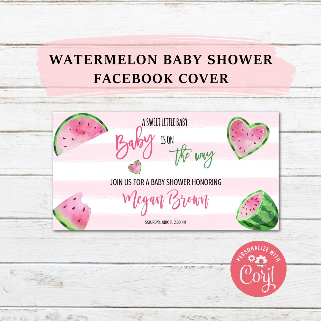 EDITABLE Baby Shower Facebook Event Cover Photo Watermelon Baby Shower Facebook Event Header