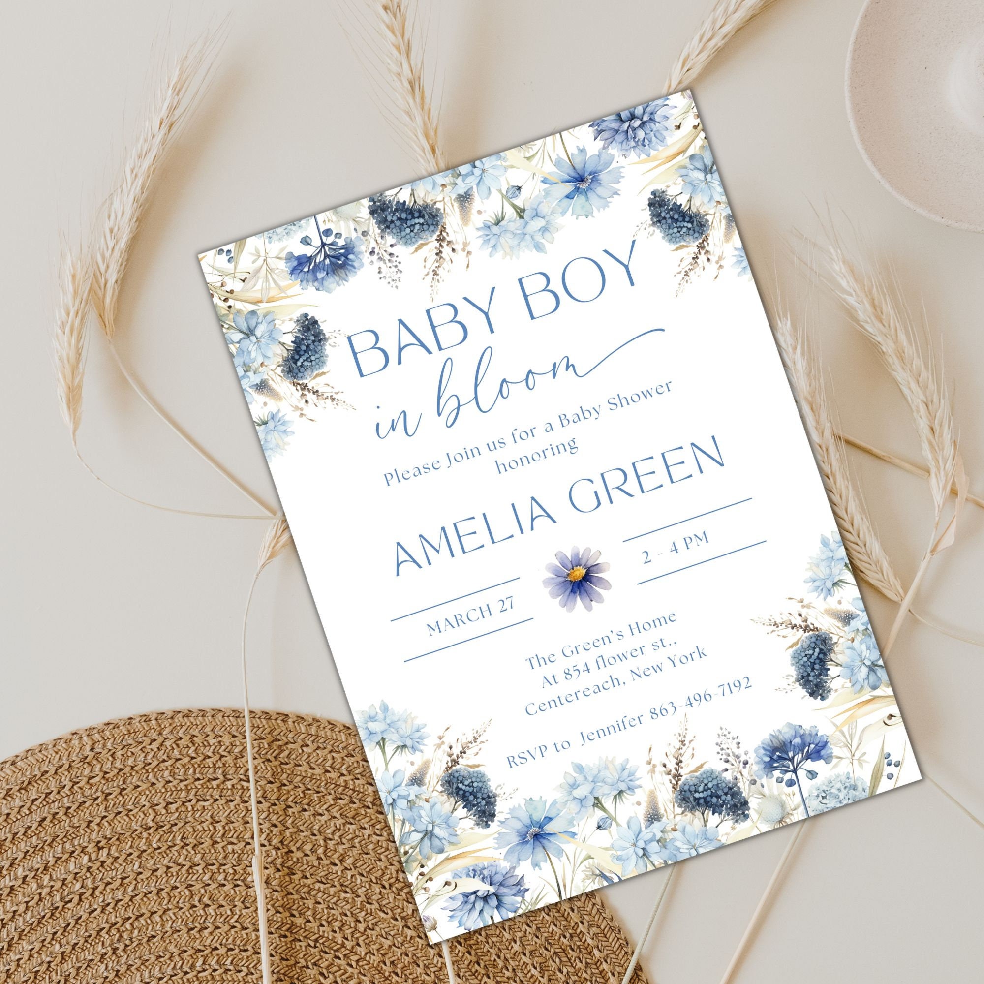 showerboy Baby Boy in Bloom Baby Shower Invite for Boy, Baby Boy in Bloom Invite,  Wildflower Baby Shower, Blue Floral, Garden Baby Shower Party, Canva - Etsy