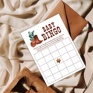 Jogo de chá de bebê bingo, bingo ocidental para chá de bebê, jogo de chá de bebê cowboy, cartas de bingo para bebê, download instantâneo