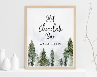 Bord met warme chocolademelk in het bos: decoratie winterfeest (digitale download)