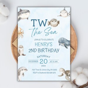 Two the Sea Birthday Invitation: Nautical Ocean Animals (Editable Digital Download)