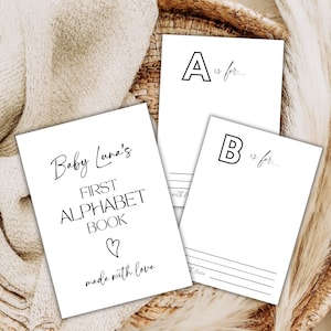 Editable Baby Shower ABC Book, Baby Shower Activity, First Alphabet, Simple Printable Baby&#39;s First ABC Book, Alphabet Cards Baby ABC Game
