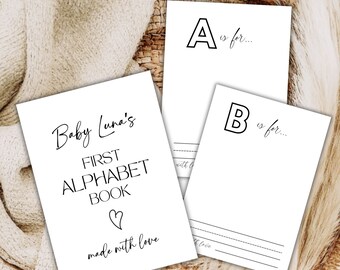 Editable Baby Shower ABC Book, Minimalist Alphabet Cards (Digital Download)