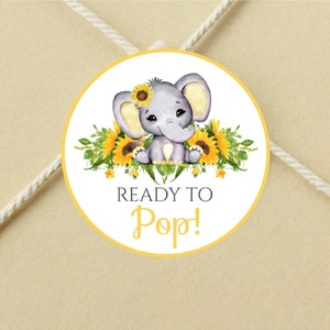 Ready To POP Labels Printable, Sunflower Elephant Favor Toppers, Sticker, Baby Shower Gift Tag, Cupcake Toppers, Instant Download, PRINTABLE