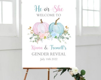 Printable Pumpkin Gender Reveal welcome sign, blue and pink, pumpkin pink and blue, Baby shower, Gender Reveal Poster, Printable Digital