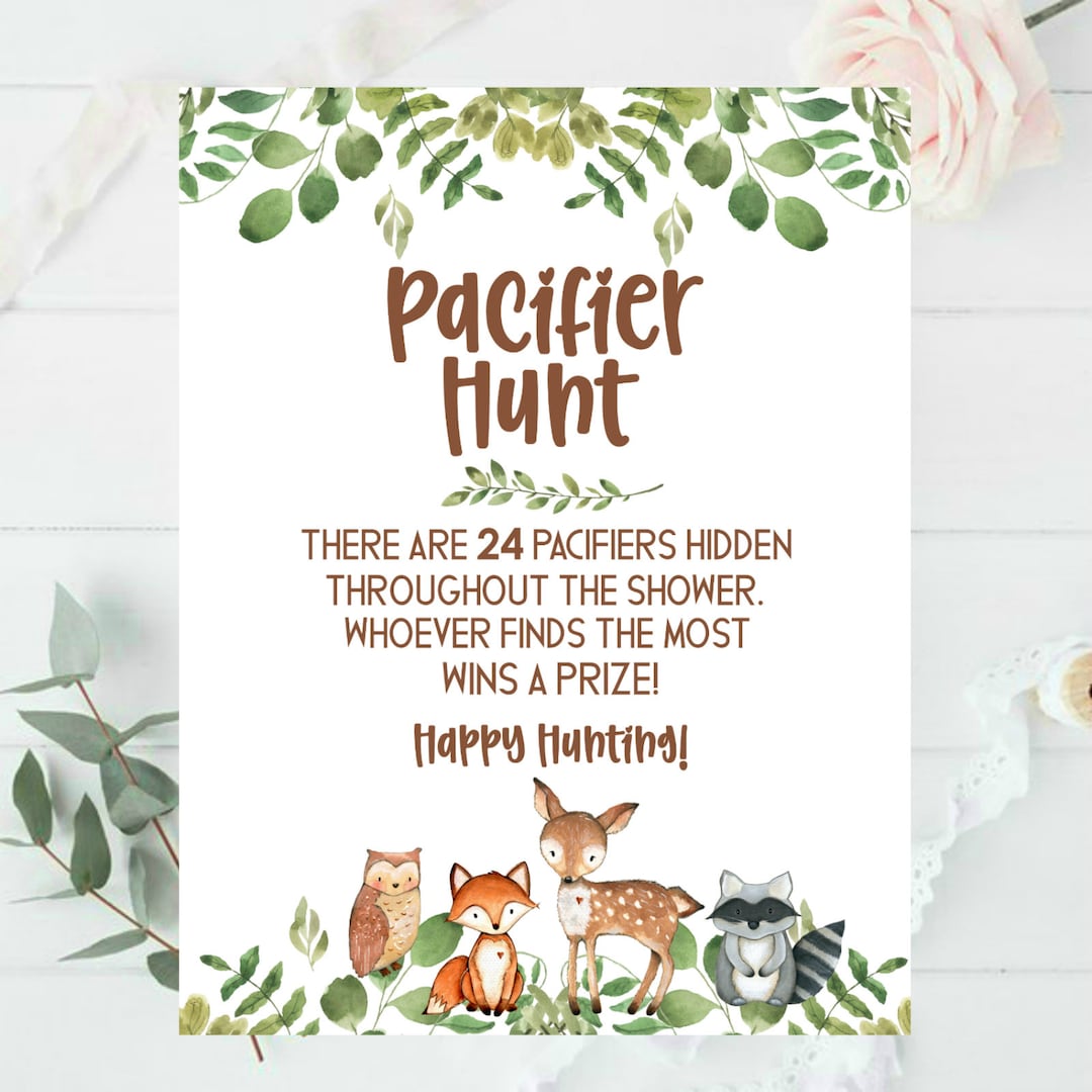Woodland Pacifier Hunt Game Sign: Baby Shower Activity (digital ...