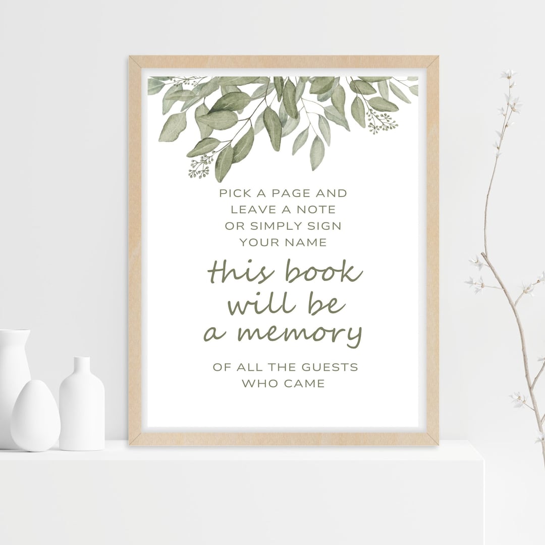 Leaf A Note Pick a Page and Leave a Note Greenery Memory Book Sign PRINTABLE Rustic ...