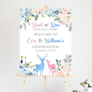 Buck oder Doe Gender Reveal Willkommensschild: Hirsch-Thema (Digital Printable)