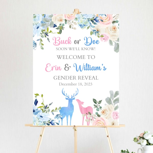 Buck or Doe Gender Reveal Welcome Sign, Hunting Gender Reveal Sign, Deer Gender Reveal Sign, Boy or Girl, He or She, DIGITAL PRINTABLE