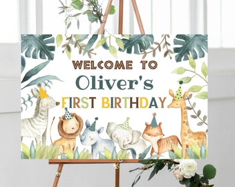 Printable Birthday Safari Jungle welcome sign, safari birthday sign, Wild Animals Sign, Animal Safari Party Poster, Printable