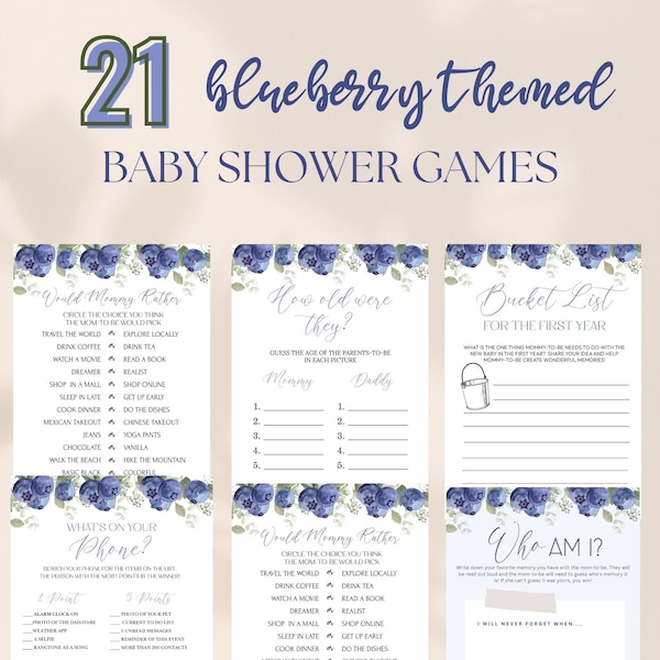 Berry Shower Game Bundle, BlueBerry Baby Shower Games Pack, Baby Shower Game Activity, Baby Shower game package