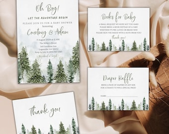 Forest Mountain Baby Shower Invitation Set: Rustic Woodland (Editable, Digital Download)