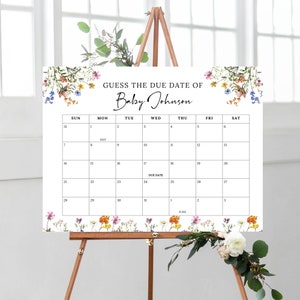 Baby in Bloom Babyparty Errate den Fälligkeitskalender, Wildblumen-Babyparty-Ankunftsdatumskalender, Errate Baby-Geburtstag, Babyvorhersagen