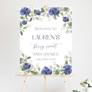 Blueberry Baby Shower Welcome Sign printable, Berry Sweet Baby Shower Welcome Sign, Berries Baby Shower Welcome Sign