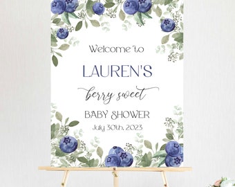 Panneau de bienvenue pour baby shower myrtille à imprimer, panneau de bienvenue pour baby shower baies sucrées, panneau de bienvenue pour baby shower baies baies