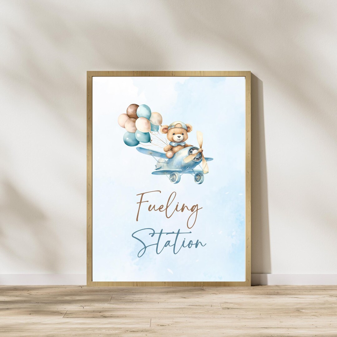 Fueling Station Sign Printable, Aviator Bear Airplane Baby Shower Gift ...