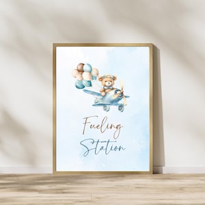 Aviator Bear Fueling Station Sign: Airplane Baby Shower Decor (PNG and PDF)