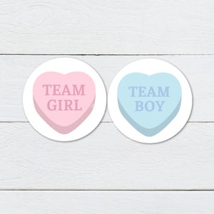 Etiquetas de favor de novia, etiquetas de chica de equipo de chico de equipo, círculo imprimible niño o niña género revelar etiquetas rosa pastel o azul, IMPRIMIBLE