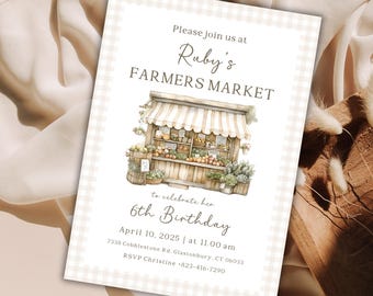 Farmers Market Birthday Invitation: Vegetable Stand Theme (Editable, Digital Download)