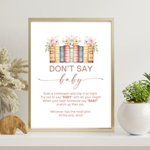 Letrero de cuento "No digas bebé": Baby Shower floral (PNG, PDF)