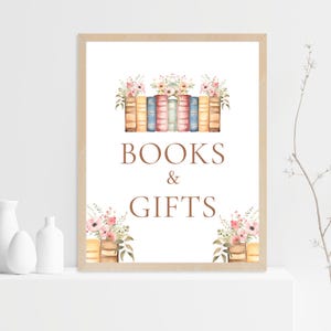Bord boeken en cadeaus, afdrukbaar bloemenverhalenboek feest Babyshower boeken en cadeaus bord, verjaardag bord stapel boeken, INSTANT DOWNLOAD
