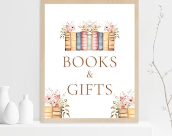 Floral Books and Gifts Sign: Storybook Baby Shower Decor (Digital Download)
