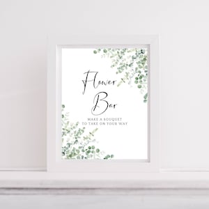 Flower bar sign, greenery, minimalist flower favor sign 8x10, DIY Bouquet Bar, baby shower, birthday, wedding sign, instant download
