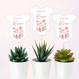 Baby In Bloom Baby Shower Favors Pink, Wydrukowana etykieta na upominek dla niemowląt w formacie PDF, etykieta na upominek dla niemowląt Baby In Bloom, etykieta z podziękowaniami Wildflower, kwiatowy upominek