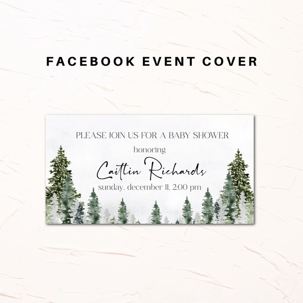 EDITABLE Baby Shower Facebook Event Cover Photo - Forest Adventure Baby Shower Facebook Event Header - Adventure Awaits Themed, Corjl