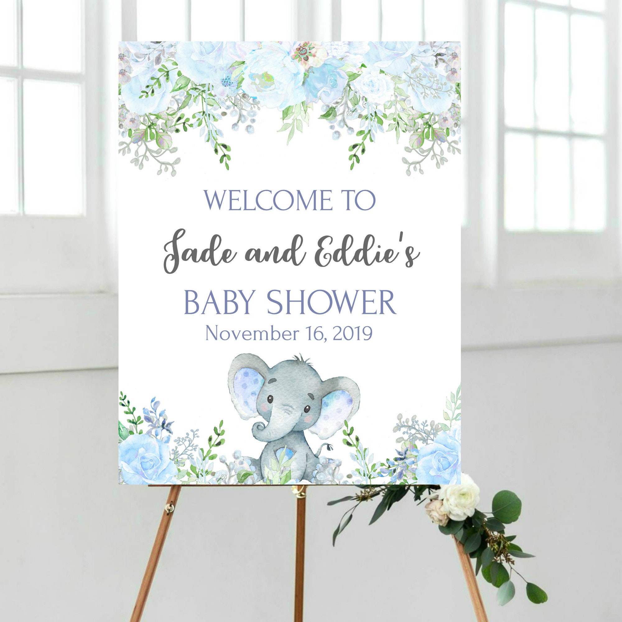 PRINTABLE Blue Elephant Baby Shower Sign DIGITAL Etsy