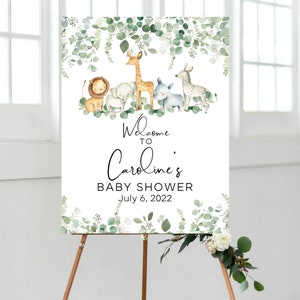 Jungle Safari Animal Baby Shower Welcome Sign, DIGITAL Safari Jungle Welcome sign, Jungle Baby Shower, Greenery baby shower, Printable sign